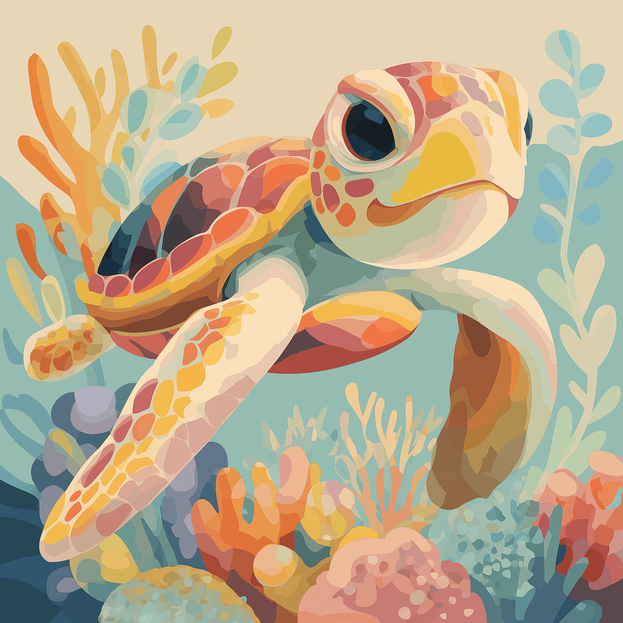 Friendly Sea Turtle Easy Paint by Numbers Kit