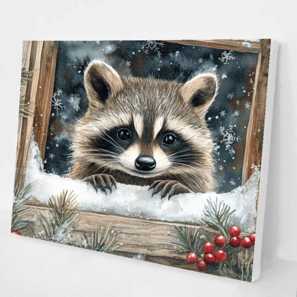 Peeking Raccoon in Winter Magic kit