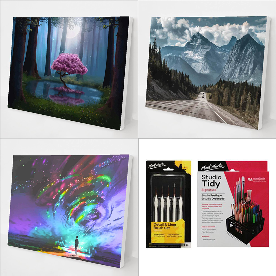 Best Sellers Bundle 8 (3 Paintings + 5 pcs Mini Detail Brush set + Paintbrush Organizer)